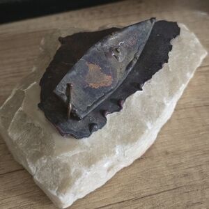 Natural Stone Decor Piece w Metal Inlay Handmade Display Excellent